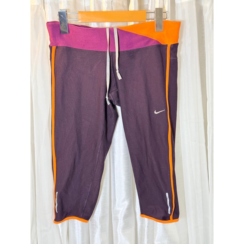 Nike Running Leggings Womens Small Purple Orange Dri-FIT Crop Capri Tights